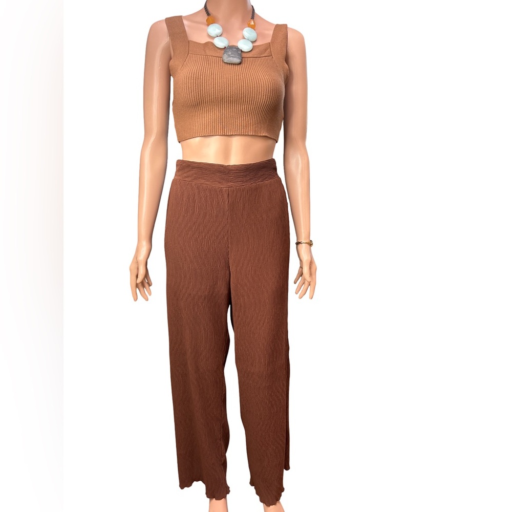 Forever 21 Crinkled Wide Leg Brown Trousers Small